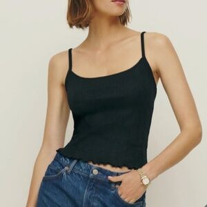 Reformation Soraya Black Pointelle Knit Tank Top